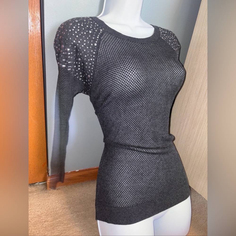 Express sheer mesh thermal top, Charcoal with rhinestones, size Small/Petite - Picture 4 of 9